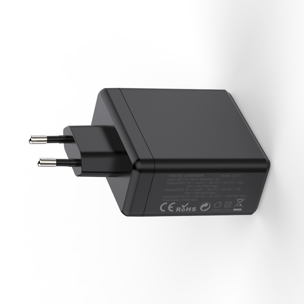 GaN AI-QC71 100W PD+PD+QC3.0 EU Black